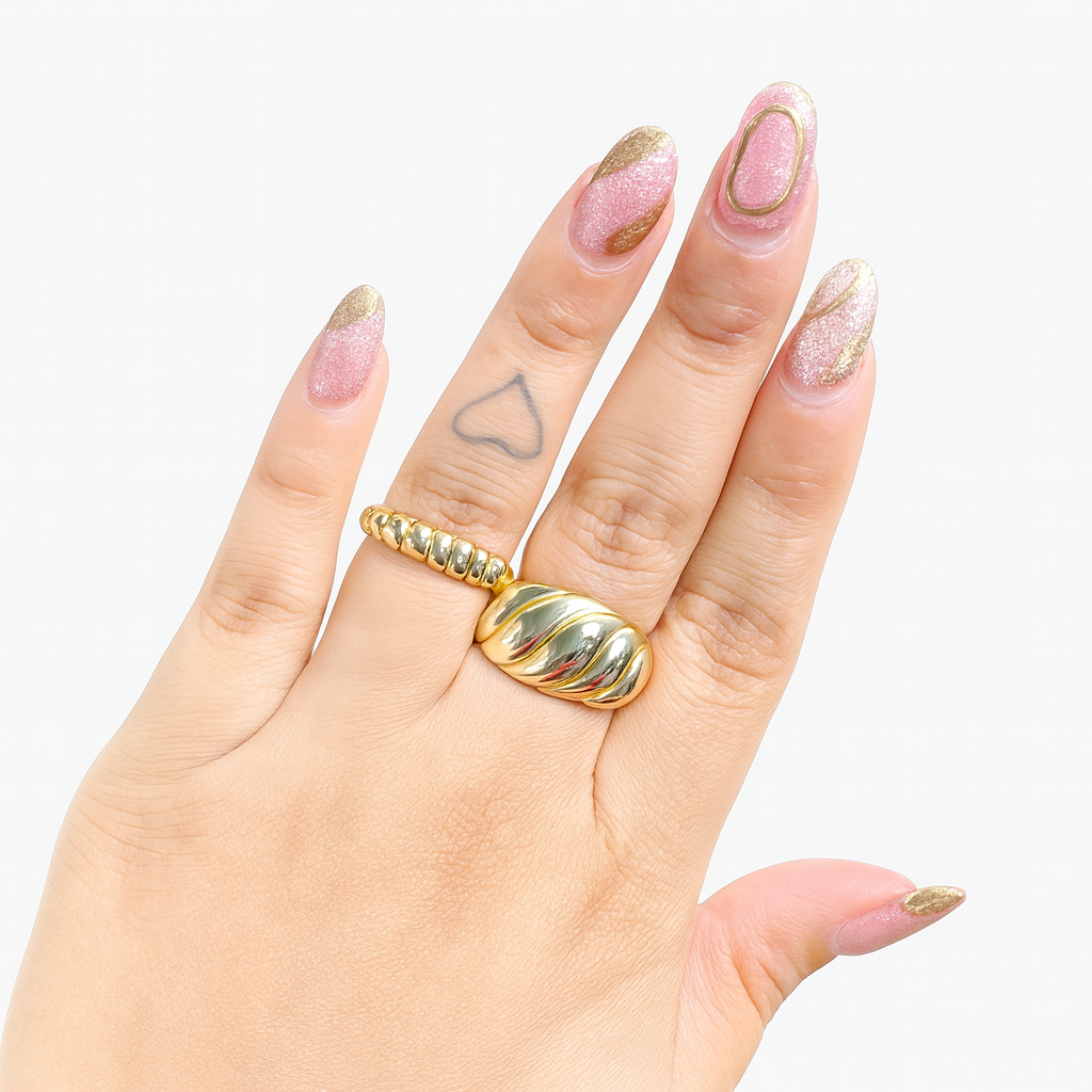 Golden Wave Duo Statement Ring Set