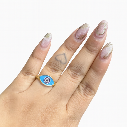 Azure Mystic Evil Eye Signet Ring