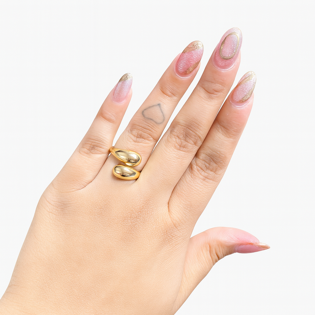 Double Pebble Open Gold Ring