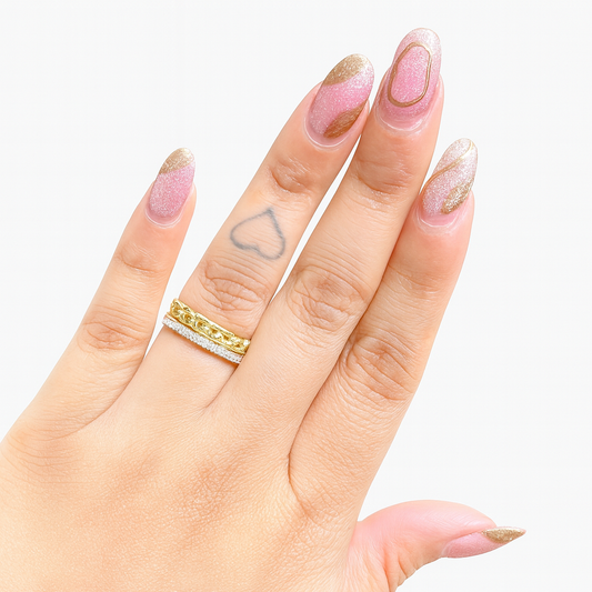 Golden Link & Pavé Stacker Ring Set