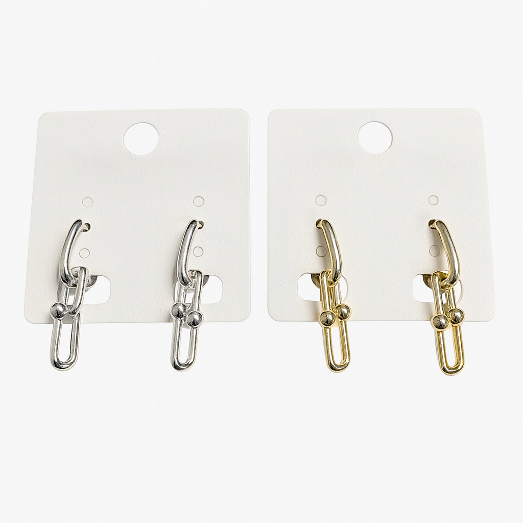 Modern Link Duo-Tone Stud Earrings
