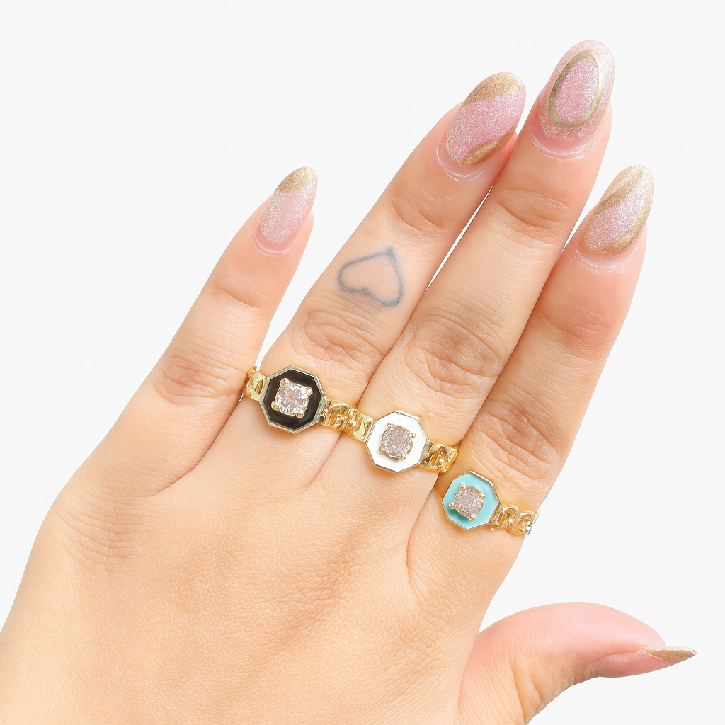Opulent Deco Octagon Ring Set
