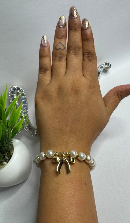 Pearl Grace Bow Charm Bracelet